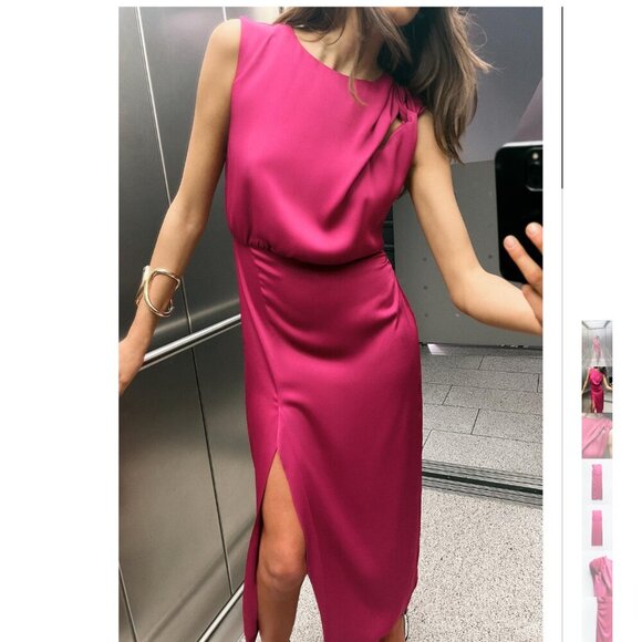 Zara Dresses & Skirts - ZARA KNOTTED SHOULDER SATIN EFFECT DRESS Size S NEW WITH TAG!